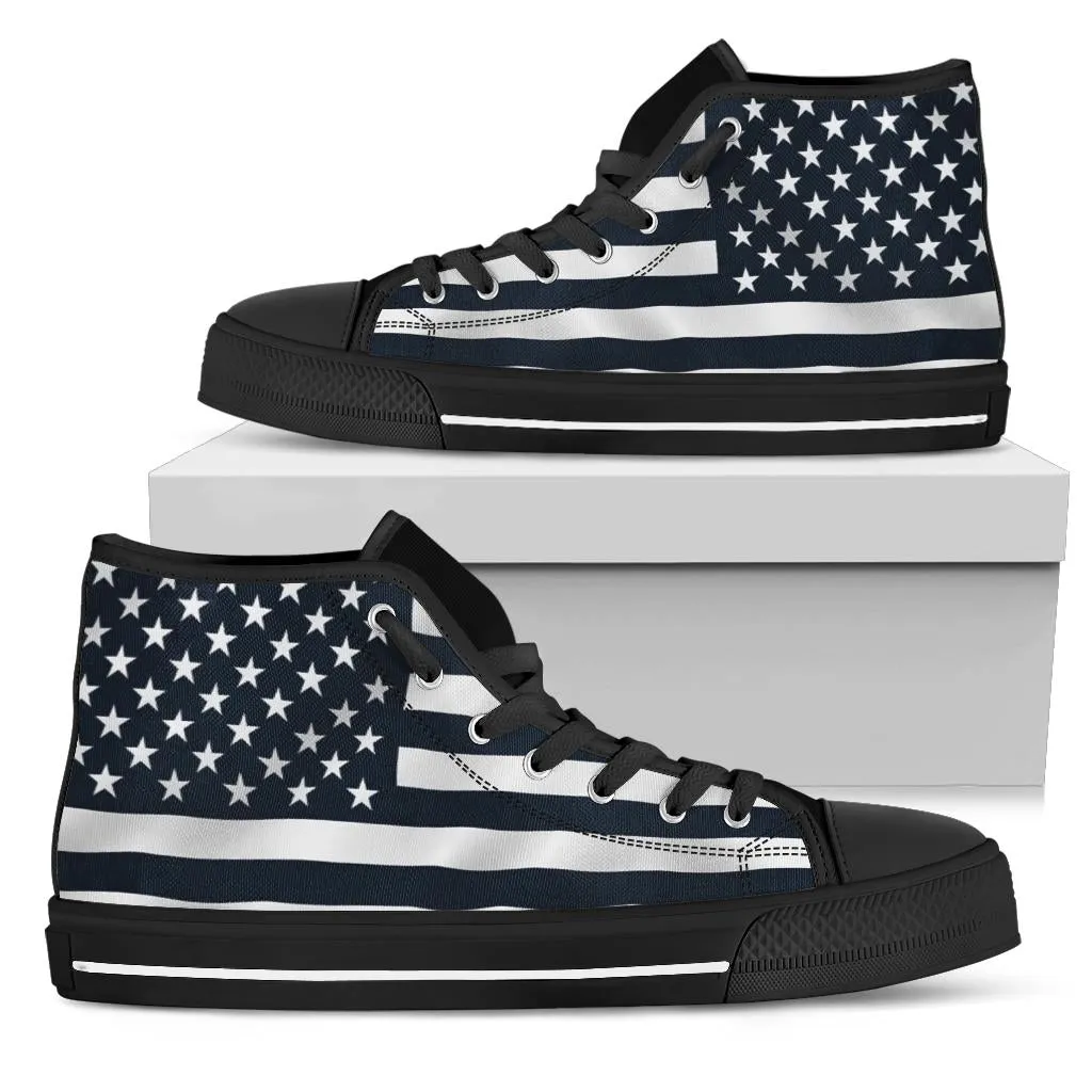 Black and White American Flag High Top Sneakers