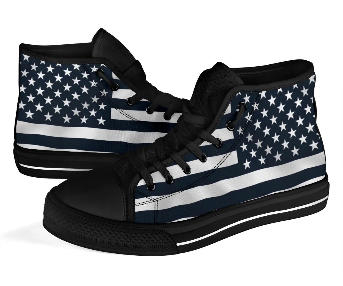 Black and White American Flag High Top Sneakers