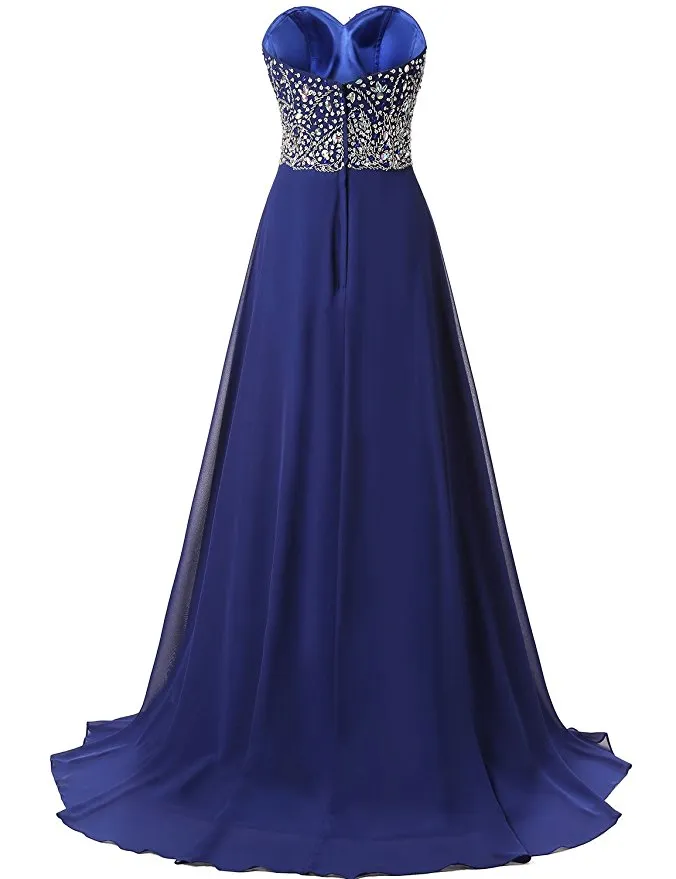 Long Beaded Royal Blue Prom Dress