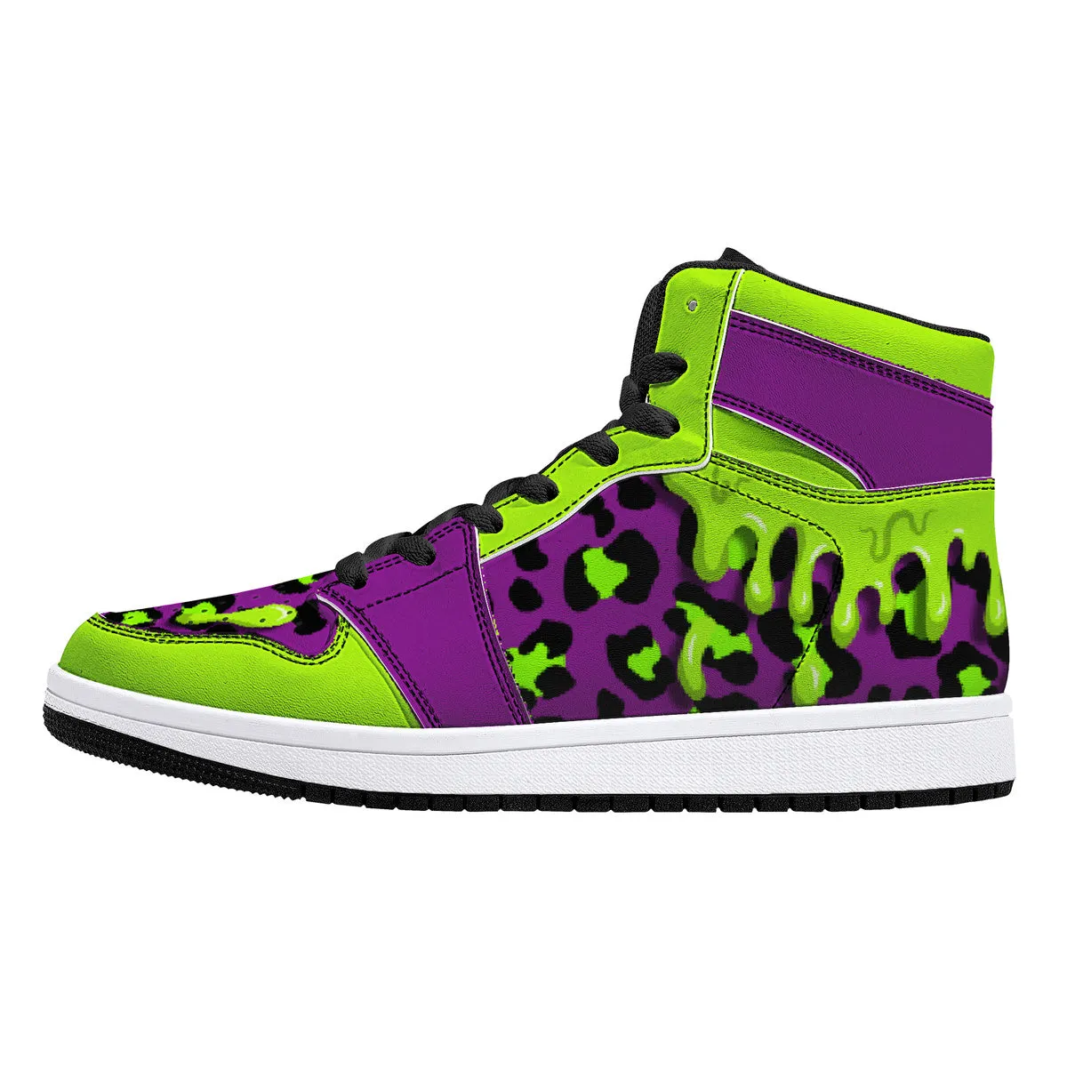 Purple Leopard Slime High-Top Faux Leather Sneakers /Unisex /- Black