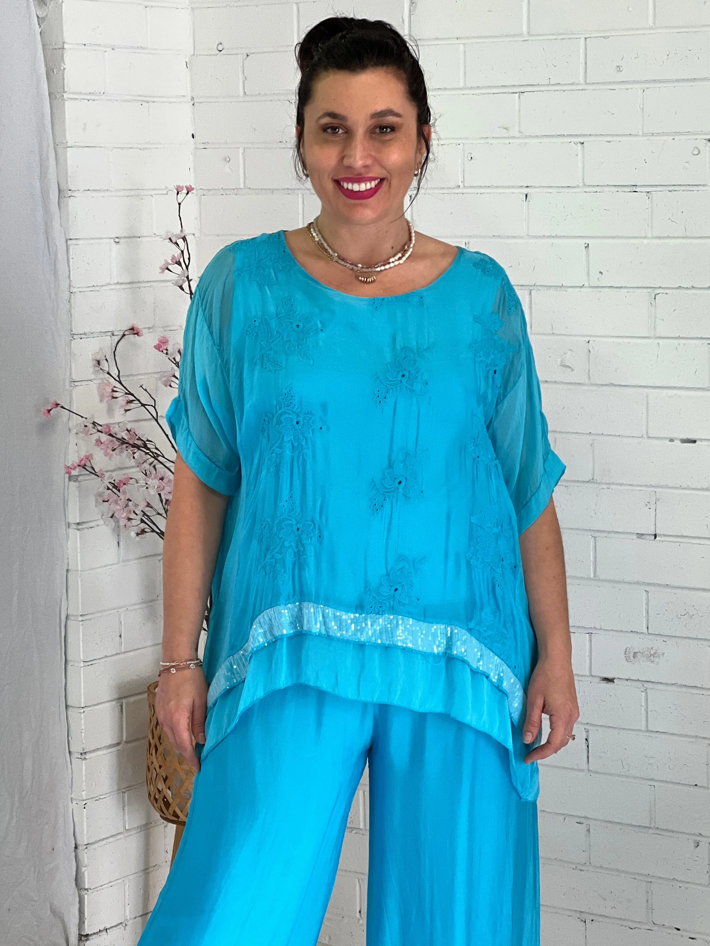 Verity Turquoise Silk Top
