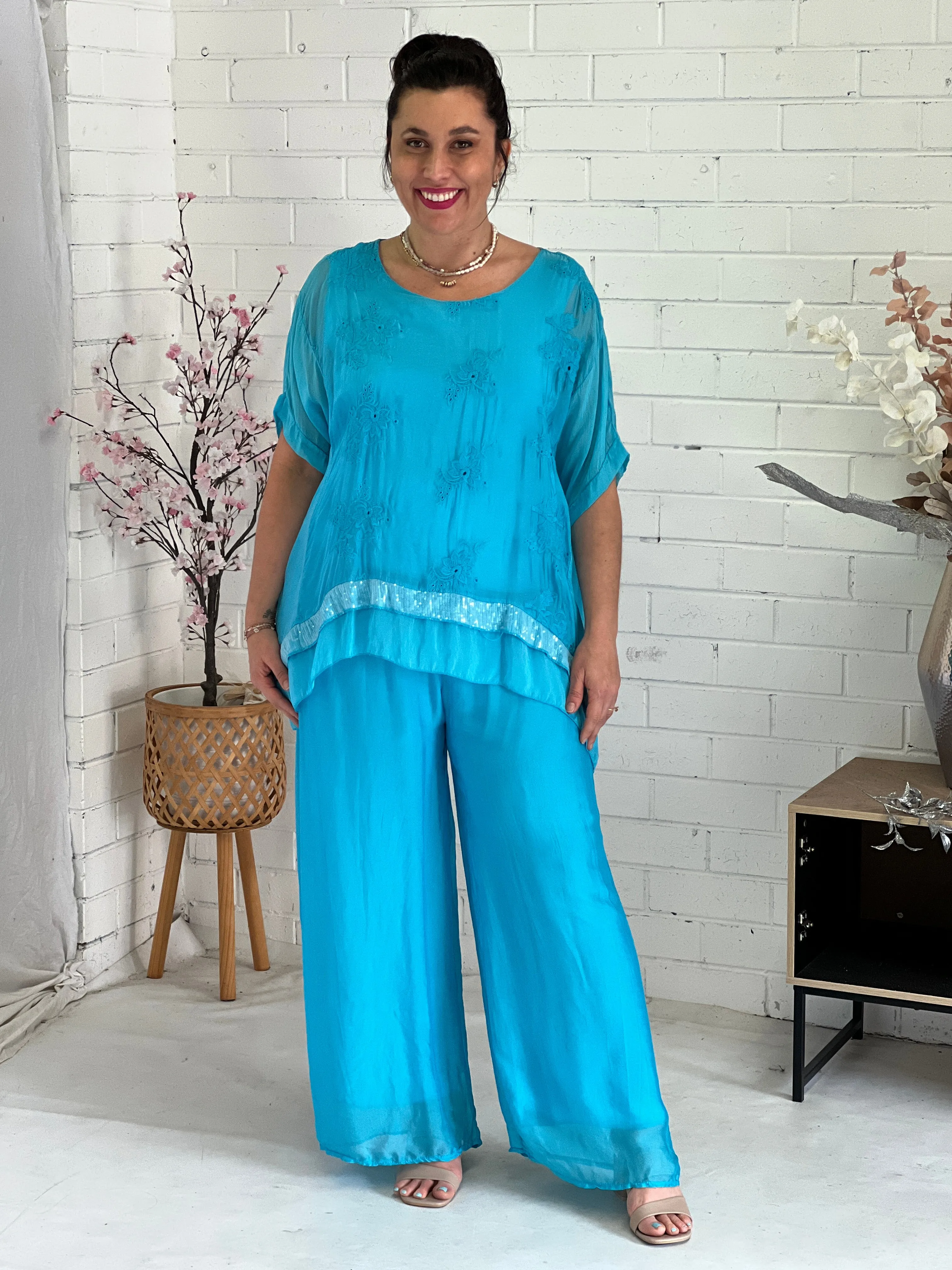 Verity Turquoise Silk Top