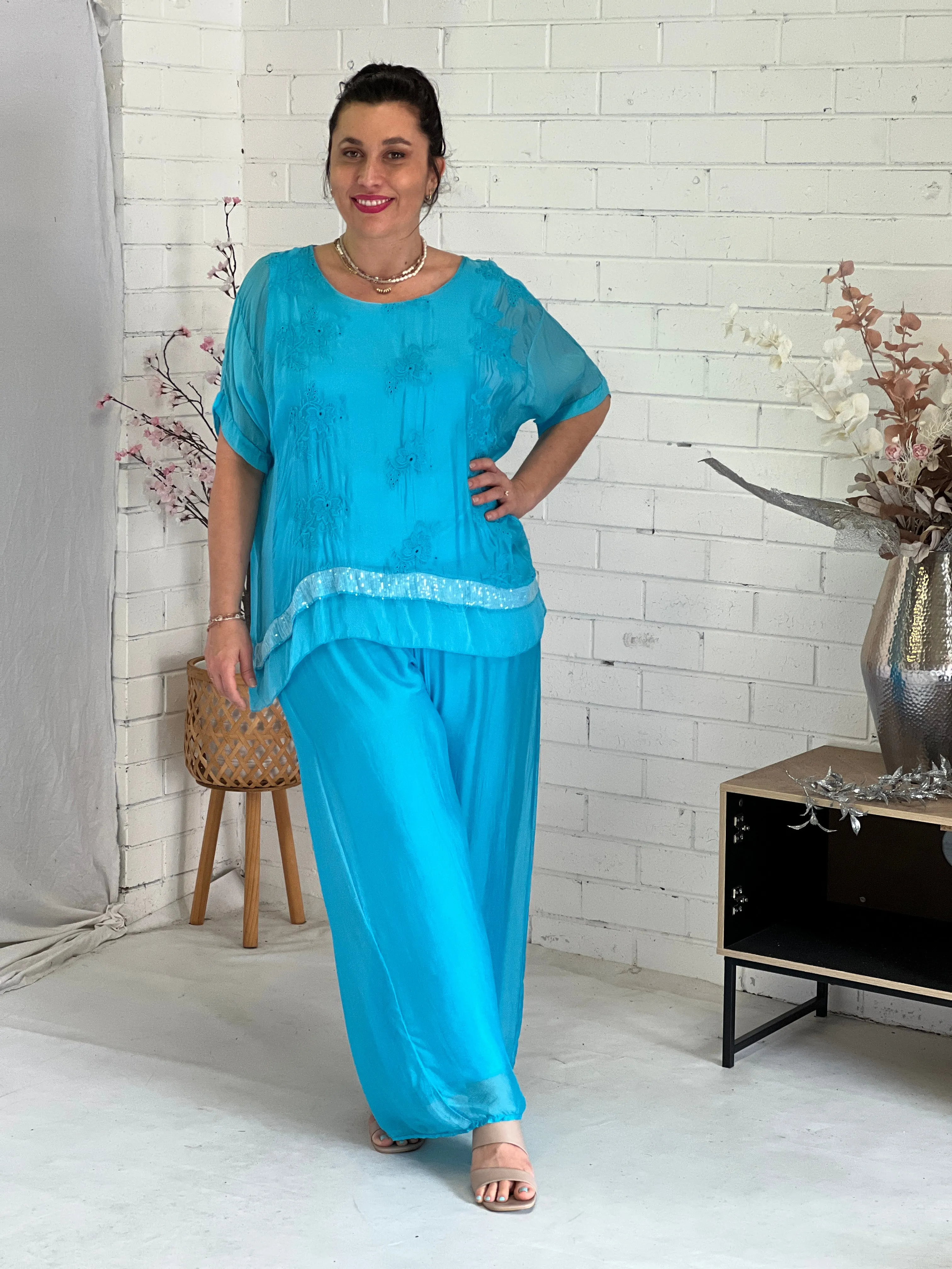 Verity Turquoise Silk Top