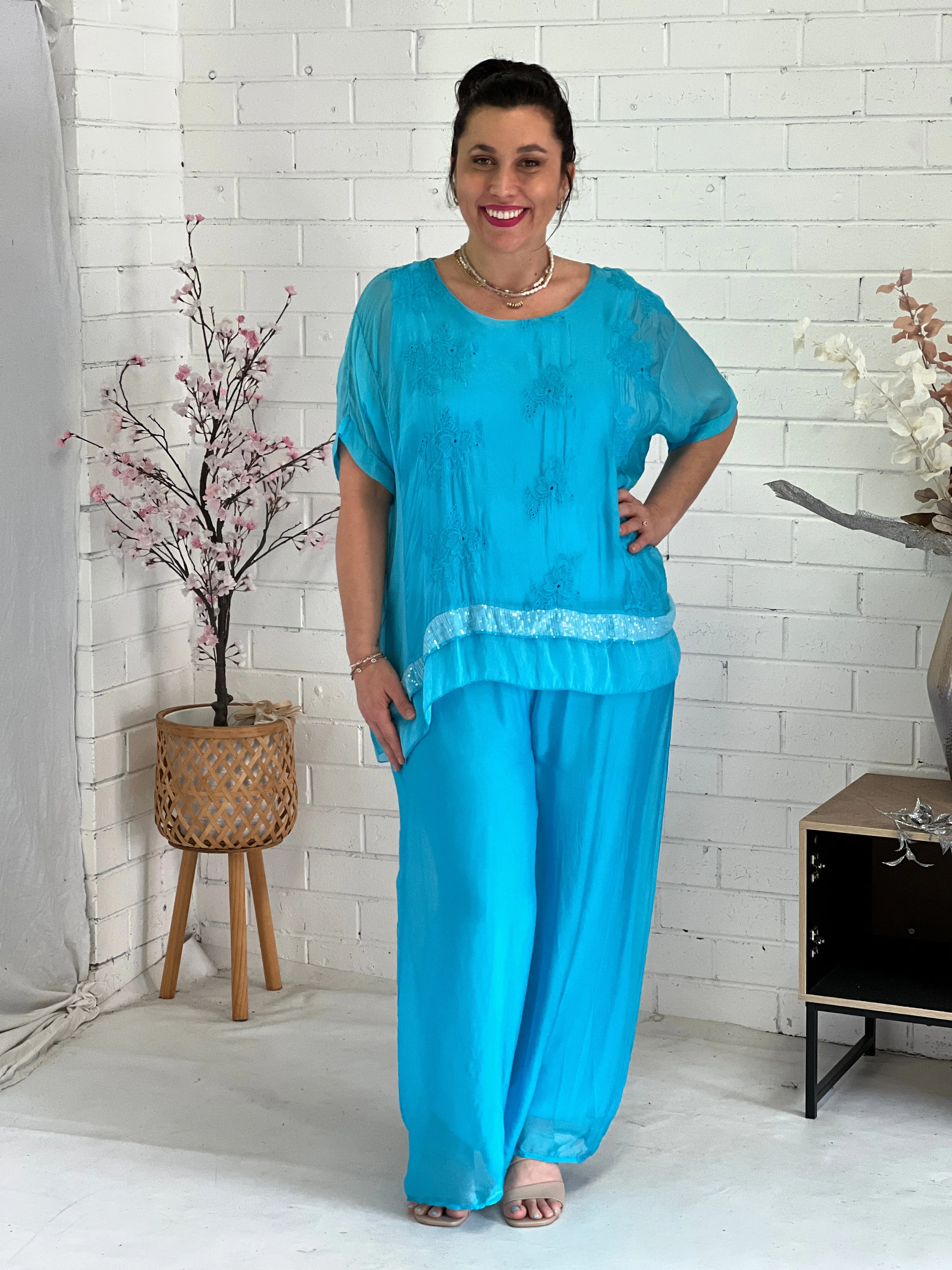 Verity Turquoise Silk Top